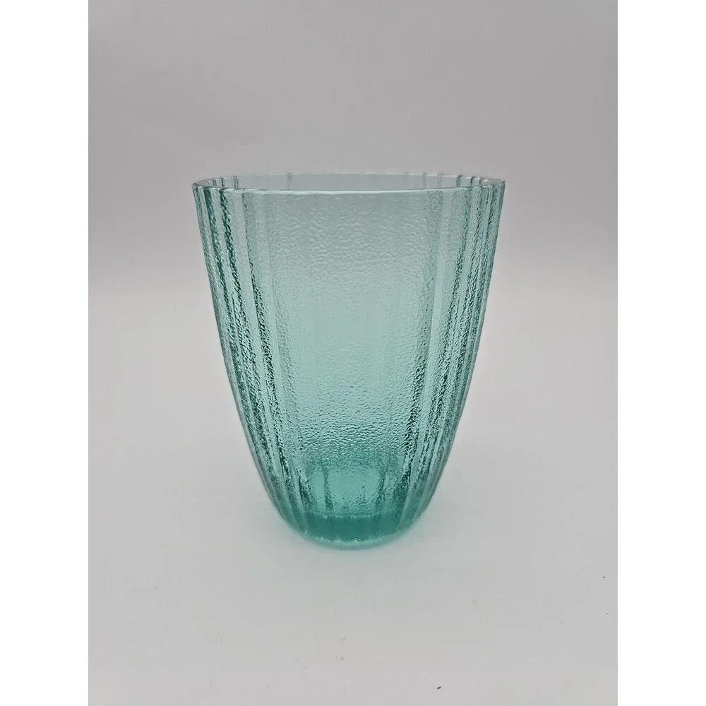 100% Recycled Ribbed Glass Vase ATE13 Aqua Colored Glass